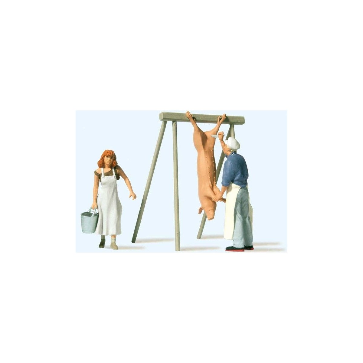 Slaughtering at the Farm -- 2 figures, Pig and Stand, G, Preiser Kg 44935