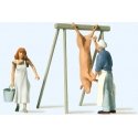 Slaughtering at the Farm -- 2 figures, Pig and Stand, G, Preiser Kg 44935