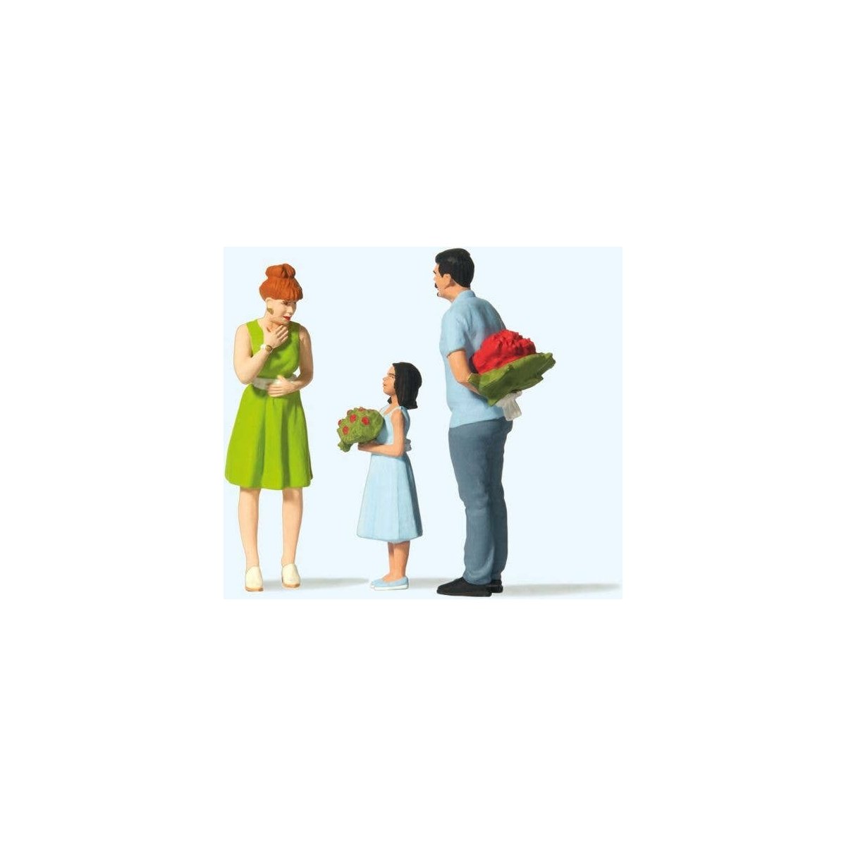 Surprise with Flowers -- Man, Woman, Daughter, G, Preiser Kg 44934