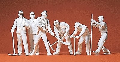 Unpainted Figures -- Railroad Track Crew (Unpainted) pkg(6), G, Preiser Kg 45182