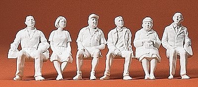 Unpainted Figures -- Seated Persons (4 male, 2 female), G, Preiser Kg 45183