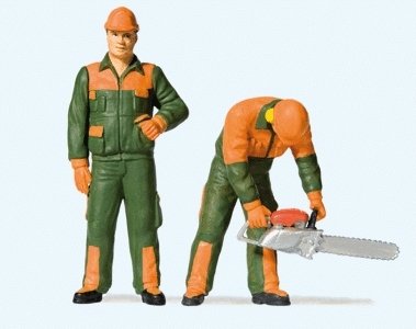 Modern Lumberjacks -- Set 1 (green & orange Uniforms) pkg(2), G, Preiser Kg 44912