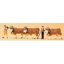 People Working -- 2 Swiss Dairymen w/3 Cows, HO, Preiser Kg 10404