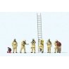 Modern Firefighters with Breathing Apparatus -- 6 Figures in Beige Uniforms, 1 Rescued Man, Accessori, HO, Preiser Kg 10774