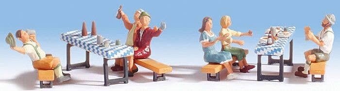 Beer Garden Figures w/Tables & Benches -- pkg(6), HO, Noch Gmbh & Co 15832