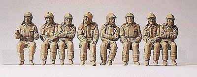 Emergency - Modern German Firefighters - Unpainted Figure Set -- Seated Driver & Crew pkg(8), HO, Preiser Kg 10483