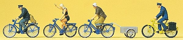 Sports & Recreation -- Cyclists w/Bicycle Trailer pkg(4), HO, Preiser Kg 10507