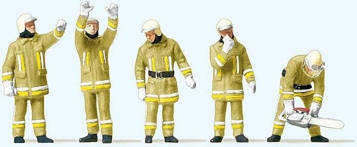 Modern Firemen Technical Support Team -- Beige Uniforms pkg(5), HO, Preiser Kg 10772