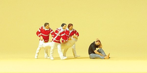 Emergency -- Paramedics w/Rescue Sheet & Injured Person pkg(4), HO, Preiser Kg 10567