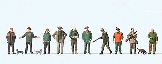 Hunters and Helpers -- 10 People, 3 Dogs, HO, Preiser Kg 10803