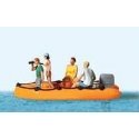 Family in a Rubber Dinghy -- 4 Figures & Boat, HO, Preiser Kg 10764