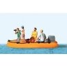 Family in a Rubber Dinghy -- 4 Figures & Boat, HO, Preiser Kg 10764