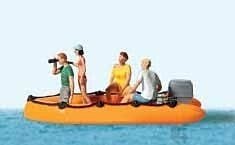 Family in a Rubber Dinghy -- 4 Figures & Boat, HO, Preiser Kg 10764