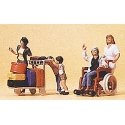 Passengers -- Travelers Pushing Cart & Wheelchair 1, HO, Preiser Kg 10465