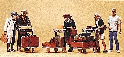 Passengers -- Travellers w/Luggage Carts, HO, Preiser Kg 10459