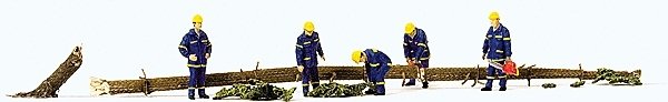 Emergency THW Workers Clearing the Road -- 5 Men in Uniforms, HO, Preiser Kg 10609