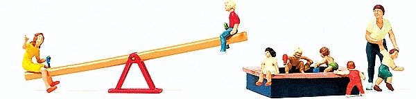 Pedestrians -- Children at Play pkg(8) w/Seesaw & Sandbox, HO, Preiser Kg 10587