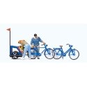 Family Getting Ready for Bicycle Ride -- Mother, Father, Toddler, 2 Bikes & Baby Trailer, HO, Preiser Kg 10635