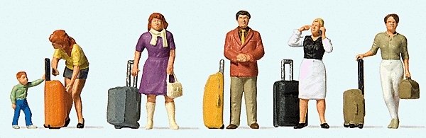 Standing Travelers w/Rolling Suitcases -- pkg(6), HO, Preiser Kg 10641