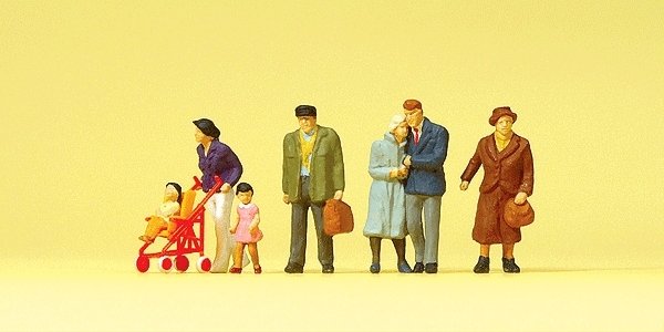 Pedestrians -- Pedestrians w/Stroller pkg(6), HO, Preiser Kg 10564