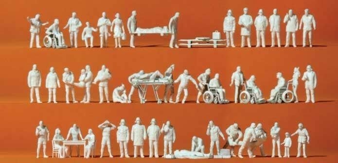 Emergency Workers and Patients -- Unpainted pkg(52), HO, Preiser Kg 16362