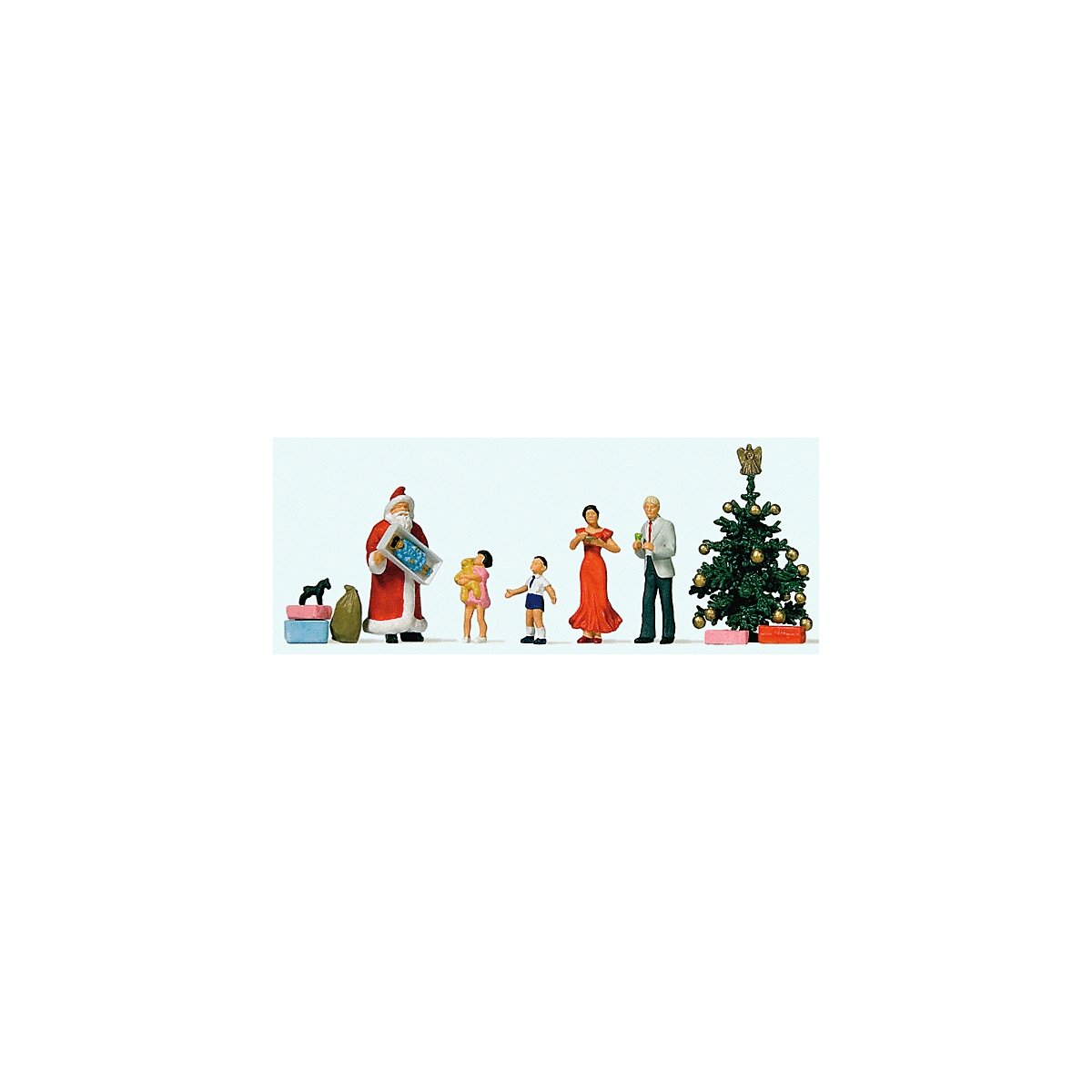 Merry Christmas -- Santa, 4 Figures & Tree, HO, Preiser Kg 10652