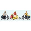 Standing Cyclists in Sportswear w/Bikes -- Set 1 pkg(3), HO, Preiser Kg 10643