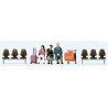 Waiting Travelers 2 -- 3 Figures, Luggage Cart, 3 Seat Rows, HO, Preiser Kg 10661