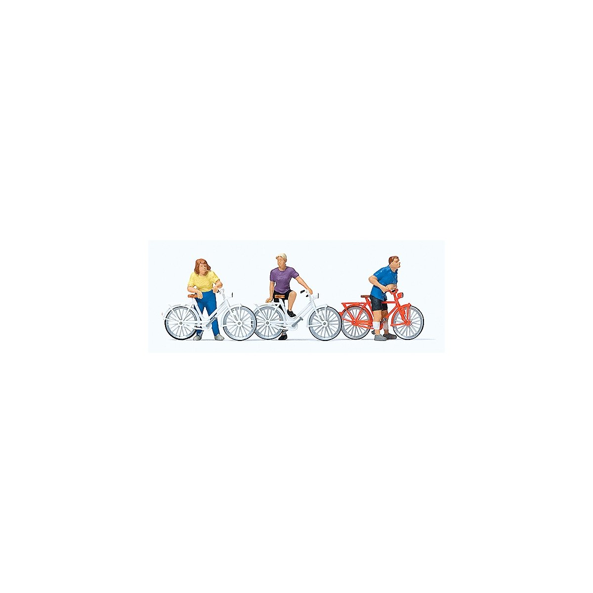 Cyclists Waiting At Crossing -- 3 Figures, 3 Bikes, HO, Preiser Kg 10637