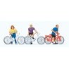 Cyclists Waiting At Crossing -- 3 Figures, 3 Bikes, HO, Preiser Kg 10637