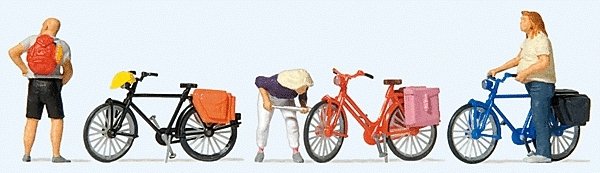 Cyclists′ Short Break w/Bikes -- pkg(3), HO, Preiser Kg 10659