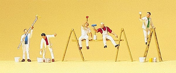 Working People -- Painters w/Accessories & Scaffold pkg(5), N, Preiser Kg 79177