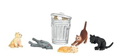 Cats w/Garbage Can - SceneScapes(TM) -- pkg(6), O, Bachmann Industries 33157