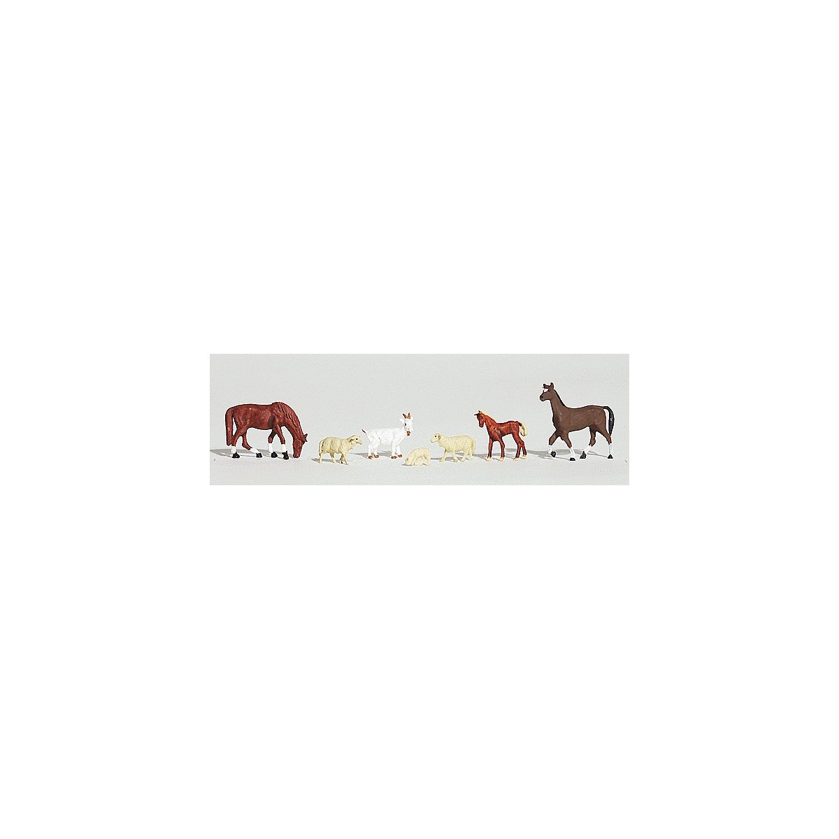 Livestock - Scenic Accents(R) -- 1 Goat, 2 Horses, 1 Colt, 2 Sheep, 1 Lamb, HO, Woodland Scenics 1844