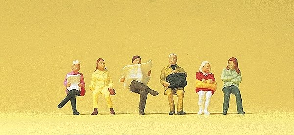 Pedestrians -- Seated Railway Travellers pkg(6), HO, Preiser Kg 14072