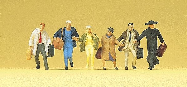Pedestrians -- Travellers Hurrying pkg(6), HO, Preiser Kg 14068
