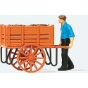 Individual Figure -- Worker Pushing Handcart with Load of Barrels, HO, Preiser Kg 28131