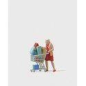 Individual Figures, Pedestrians -- Shopaholic w/Loaded Cart, HO, Preiser Kg 28081