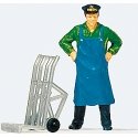 Railroad Personnel -- Standing Porter w/Luggage Cart, HO, Preiser Kg 28125