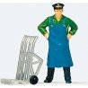 Railroad Personnel -- Standing Porter w/Luggage Cart, HO, Preiser Kg 28125