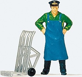 Railroad Personnel -- Standing Porter w/Luggage Cart, HO, Preiser Kg 28125