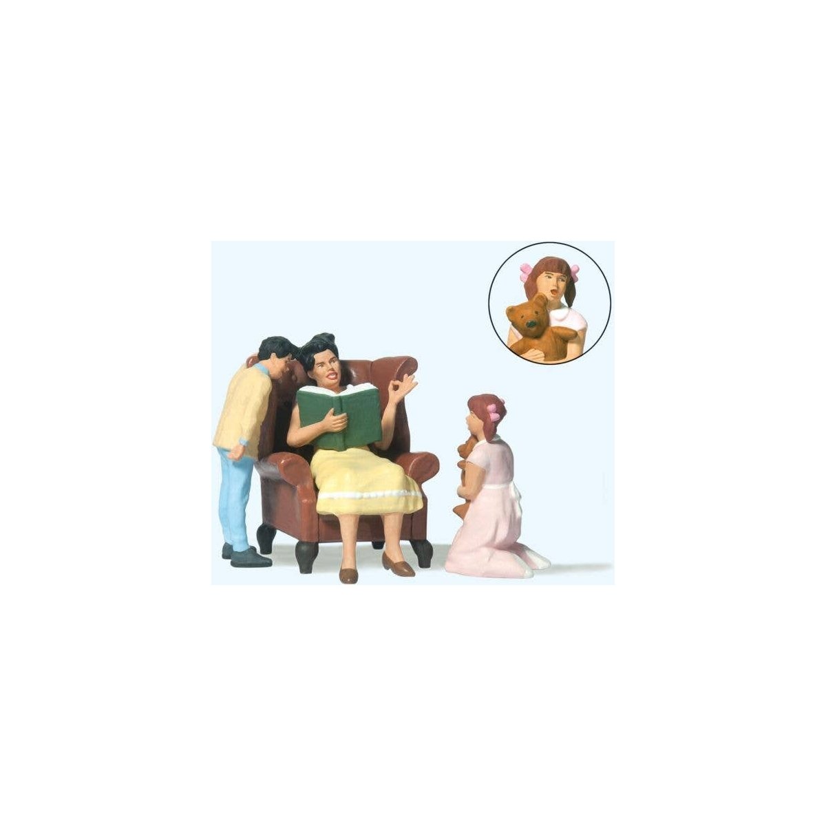 Woman in Chair Reading Aloud to Boy and Girl, G, Preiser Kg 44937