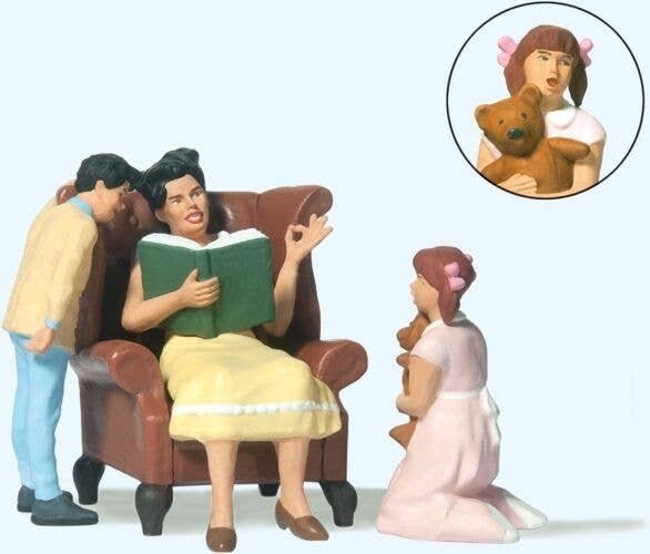 Woman in Chair Reading Aloud to Boy and Girl, G, Preiser Kg 44937