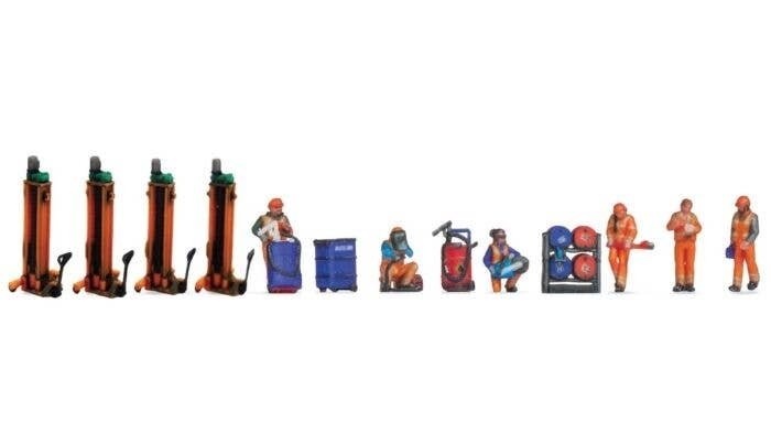 Railway Maintenance Depot - Color 3D Print -- 6 Figures, 4 Jacks, Barrel Stand, Bin, Vacuum, N, Noch Gmbh & Co 35900