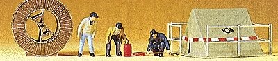 People Working -- Telephone Workers w/Tent, HO, Preiser Kg 10374