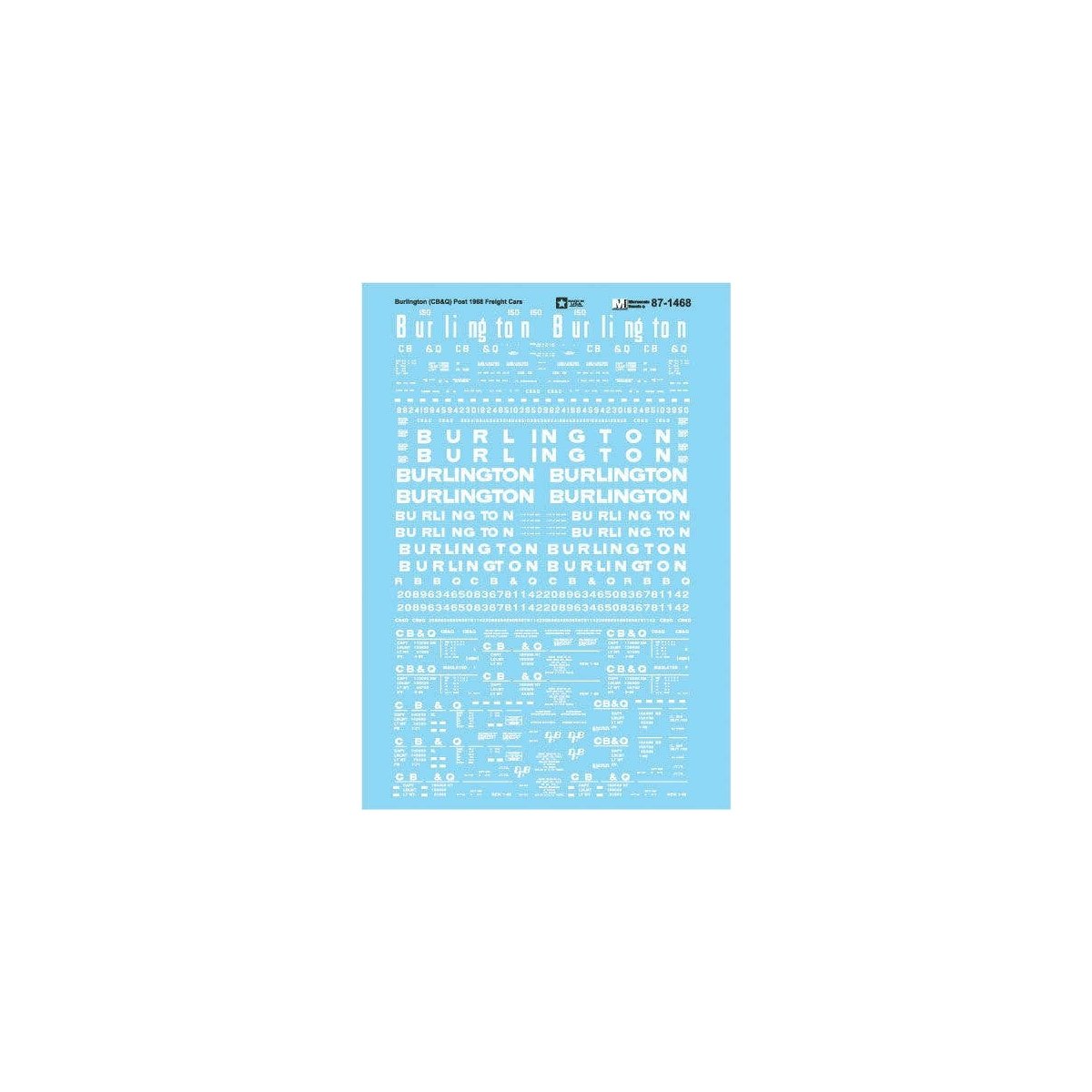Railroad Decal Set -- Chicago, Burlington & Quincy, Post-1968 Freight Cars, HO, Microscale Industries Inc 871468