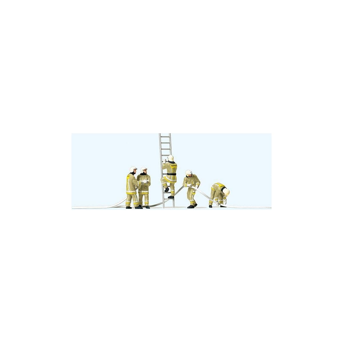 Modern Firemen Working with Accessories -- Beige Uniforms pkg(5), HO, Preiser Kg 10771