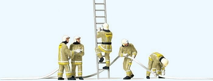Modern Firemen Working with Accessories -- Beige Uniforms pkg(5), HO, Preiser Kg 10771