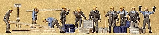People Working -- Construction Workers pkg(10), HO, Preiser Kg 10220