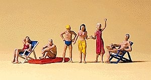 Recreation & Sports -- Beachgoers (3 Sitting, 3 Standing), HO, Preiser Kg 10428